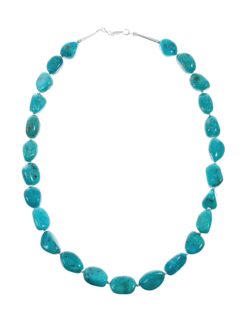 Navajo Turquoise Sterling Silver Bead Necklace And Pendant Set X10851